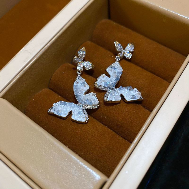 (Various Earring Faux Alloy / Designs) Crystal Pearl Butterfly