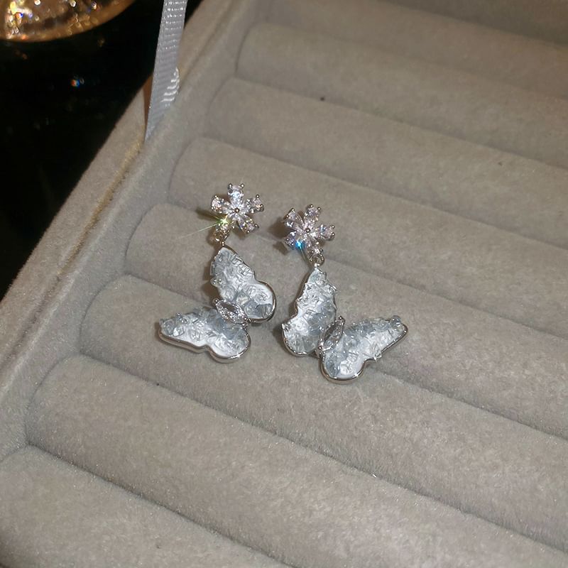 (Various Earring Faux Alloy / Designs) Crystal Pearl Butterfly