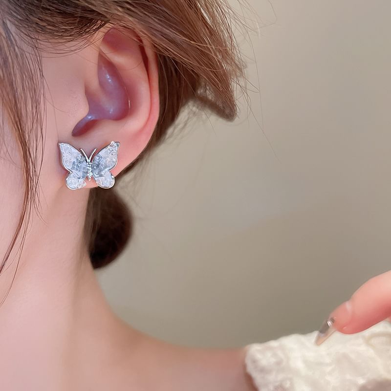 Earring Floral Pearl Designs) Alloy / (Various Crystal Faux Butterfly