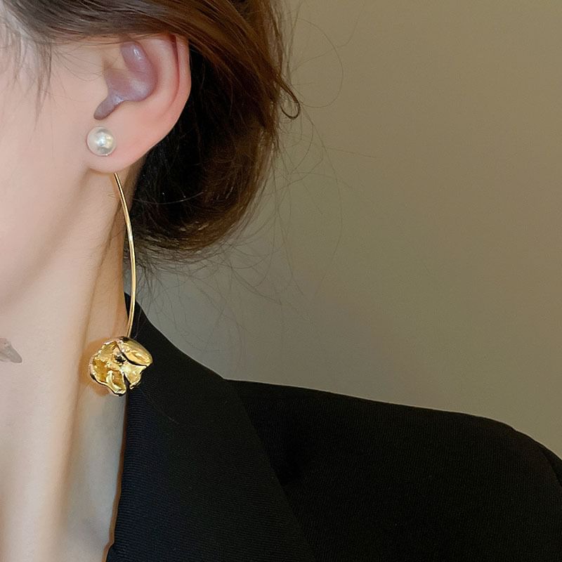 Dangle Alloy Faux Pearl Floral Earring