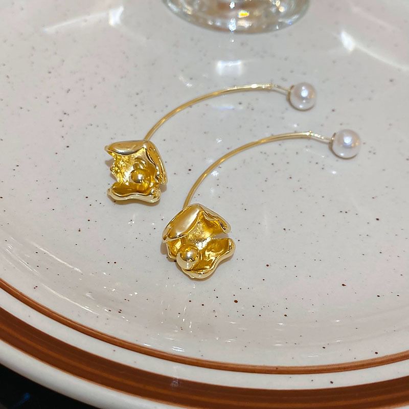 Dangle Alloy Faux Pearl Floral Earring