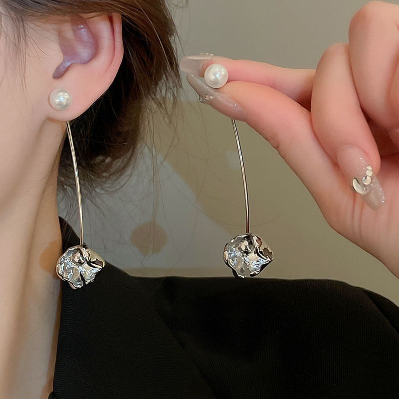 Dangle Alloy Faux Pearl Floral Earring