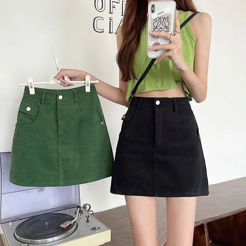 Skirt A-Line High Denim Plain Mini Waist