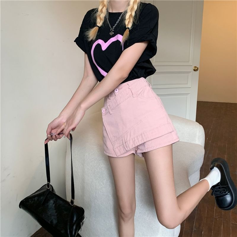 Waist Asymmetrical Skort High Denim