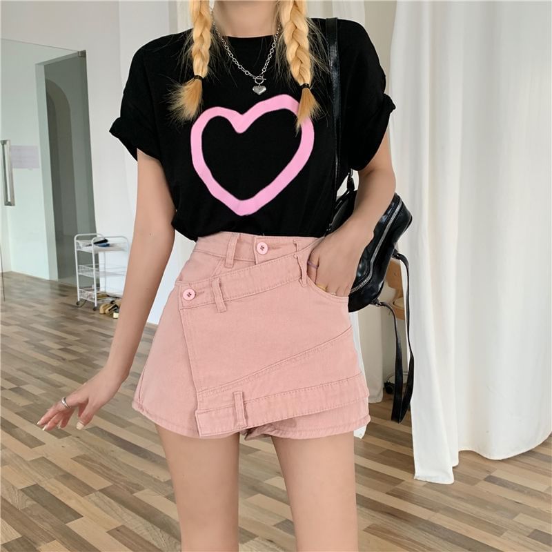 Waist Asymmetrical Skort High Denim