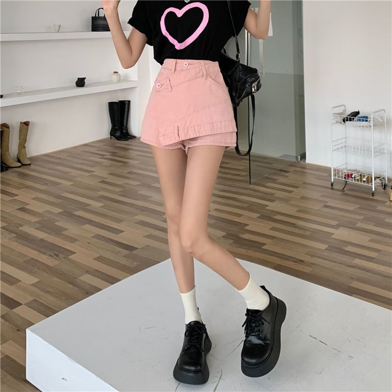 Waist Asymmetrical Skort High Denim