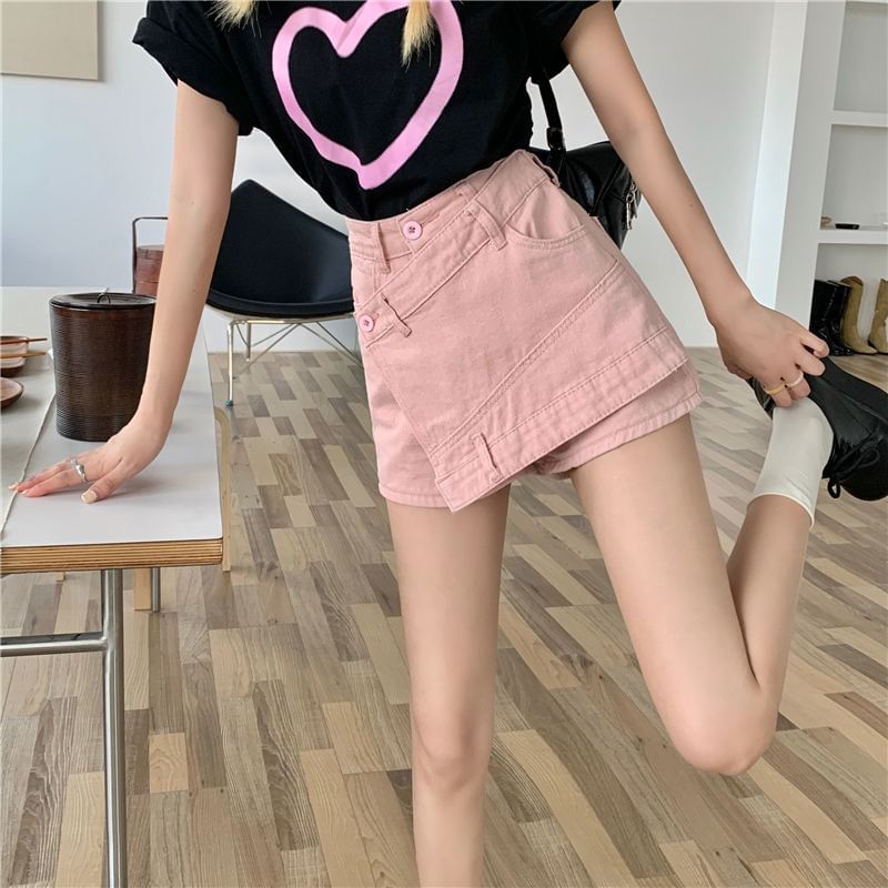 Waist Asymmetrical Skort High Denim