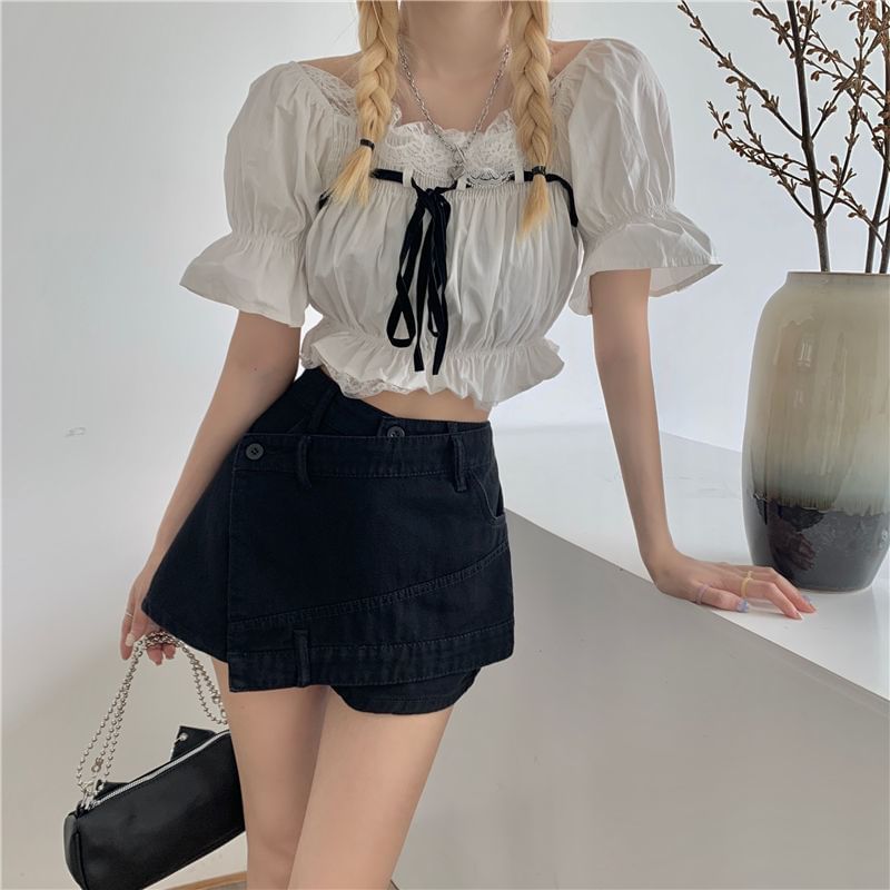 Waist Asymmetrical Skort High Denim