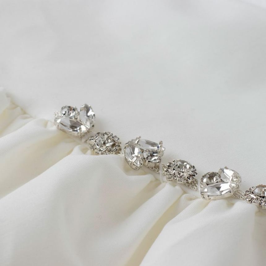 A-Line Mini Rhinestone Plain Skirt Rise High