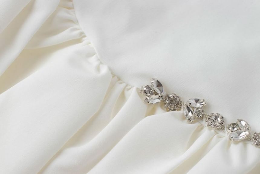 A-Line Mini Rhinestone Plain Skirt Rise High