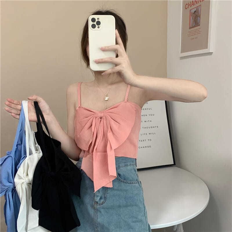 Plain Top Camisole Bow Cropped