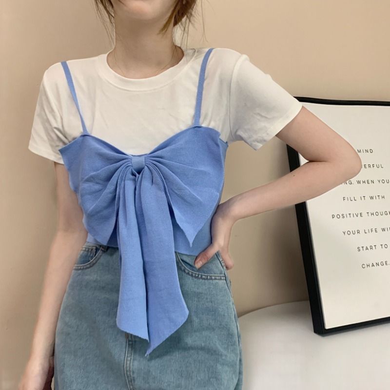 Plain Top Camisole Bow Cropped