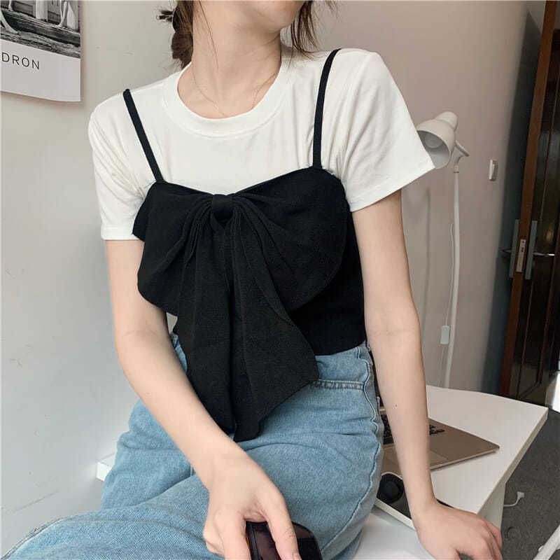 Plain Top Camisole Bow Cropped