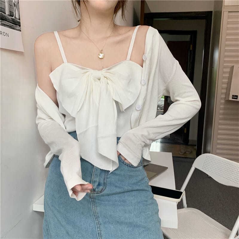 Plain Top Camisole Bow Cropped