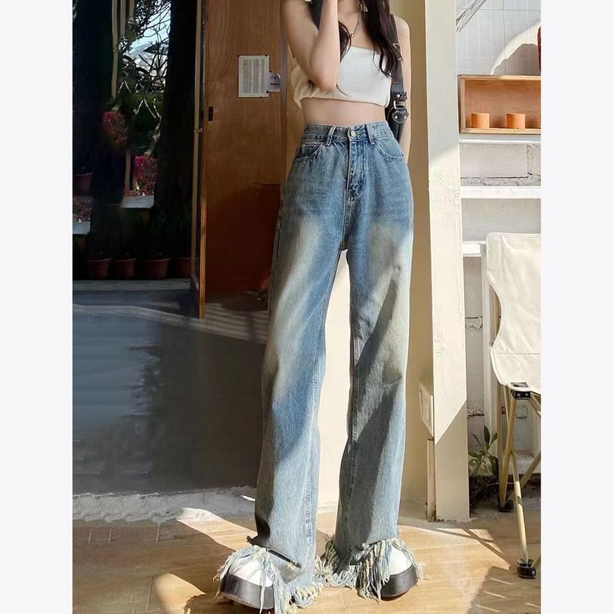 Waist High Wide Leg Ripped Jeans