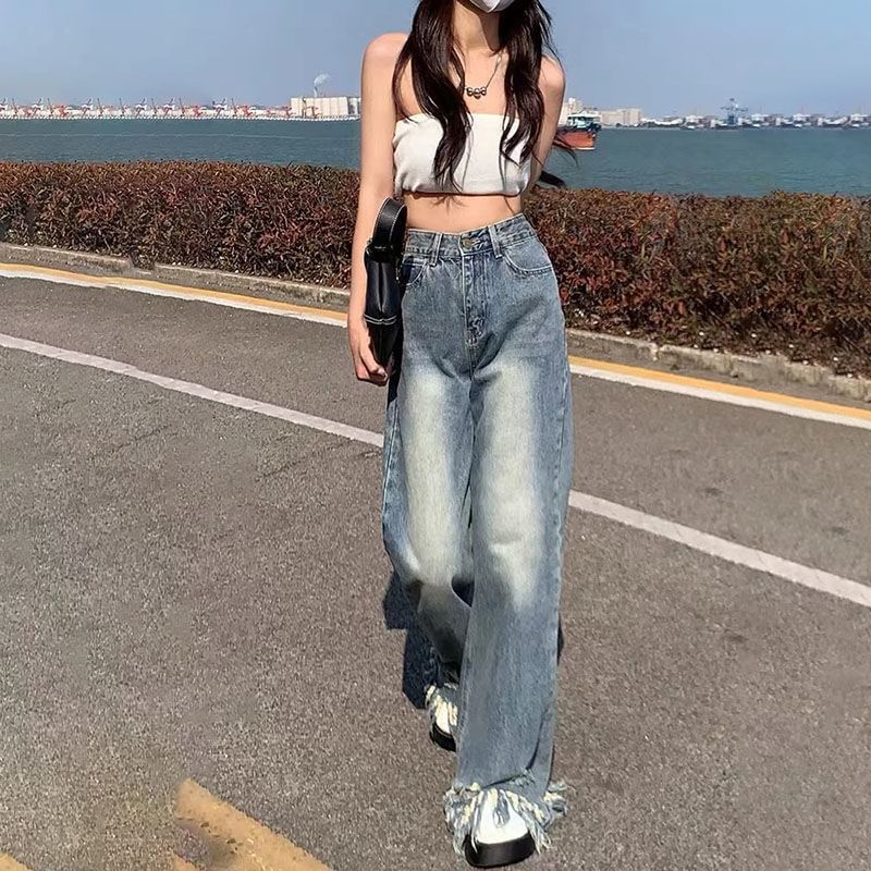 Waist High Wide Leg Ripped Jeans
