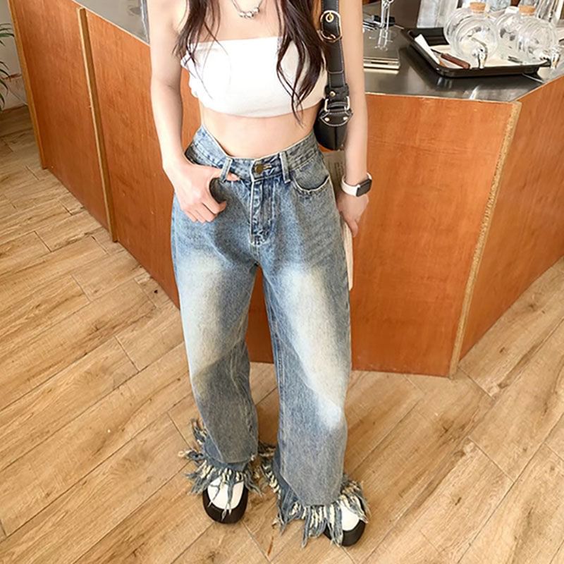 Waist High Wide Leg Ripped Jeans