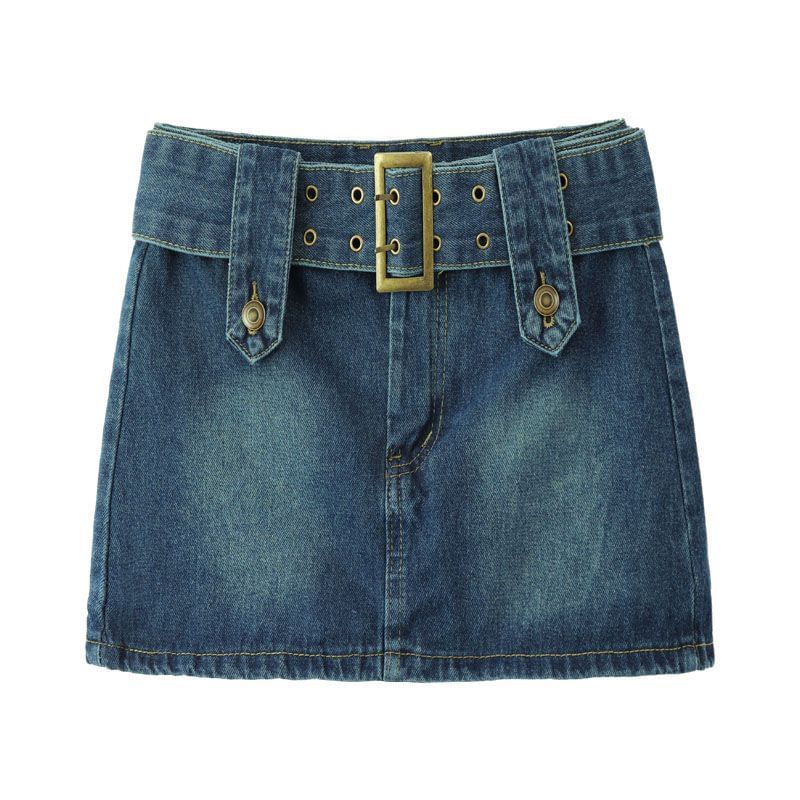 Waist A-Line Mini Skirt Denim High