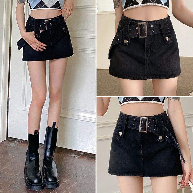 Waist A-Line Mini Skirt Denim High
