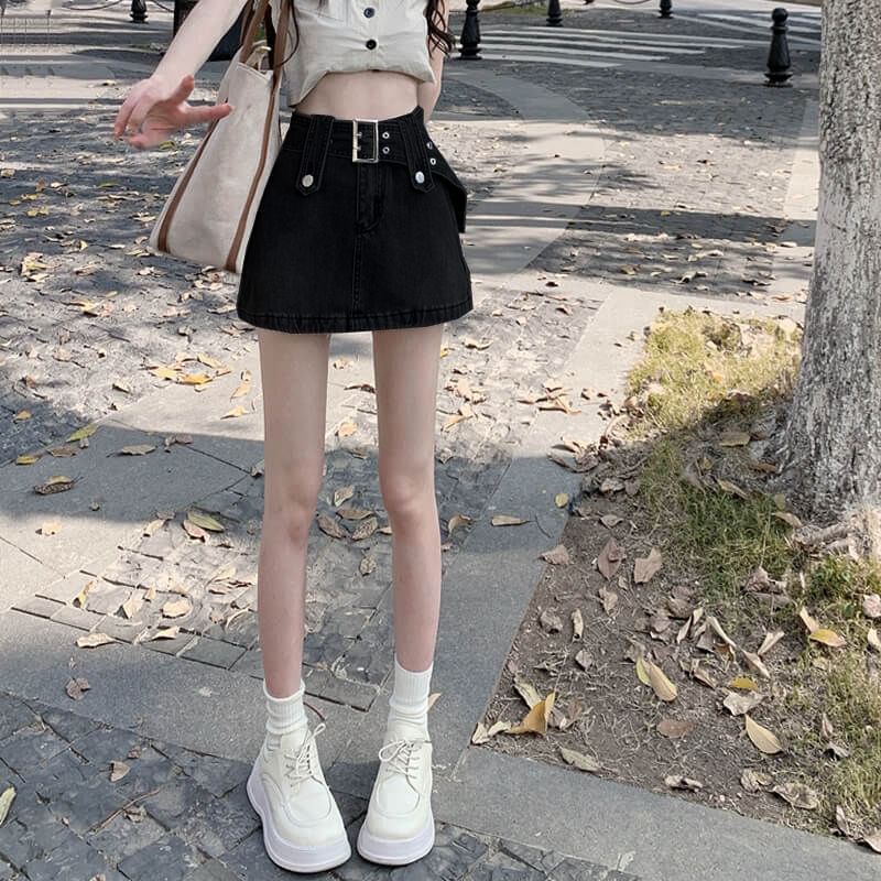 Waist A-Line Mini Skirt Denim High