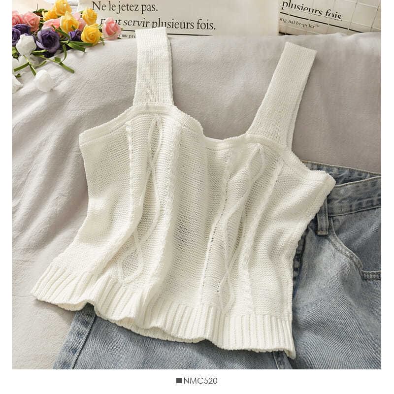 Top Cropped Knit Embroidered Camisole Flower