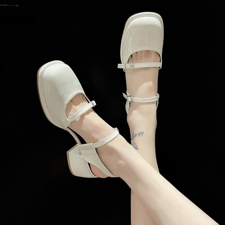 D'Orsay Block Pumps Mary Heel Patent Toe Leather Slingback Jane Square