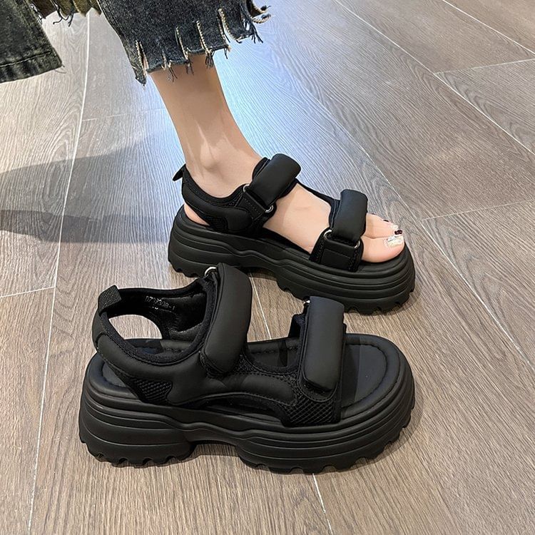 Mesh Platform Panel Sandals
