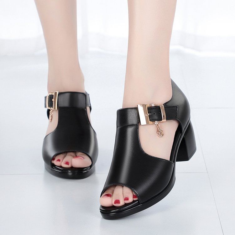 Block Plain Sandals Heel