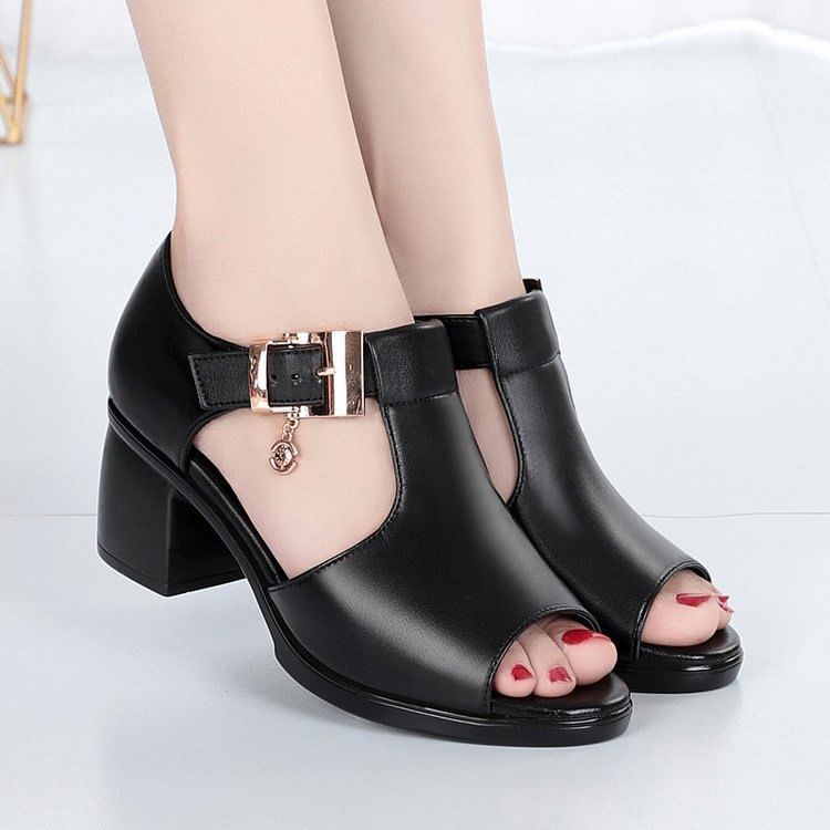Block Plain Sandals Heel
