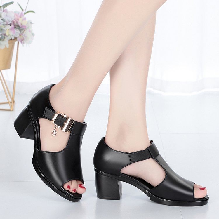 Block Plain Sandals Heel
