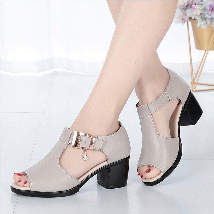 Block Plain Sandals Heel