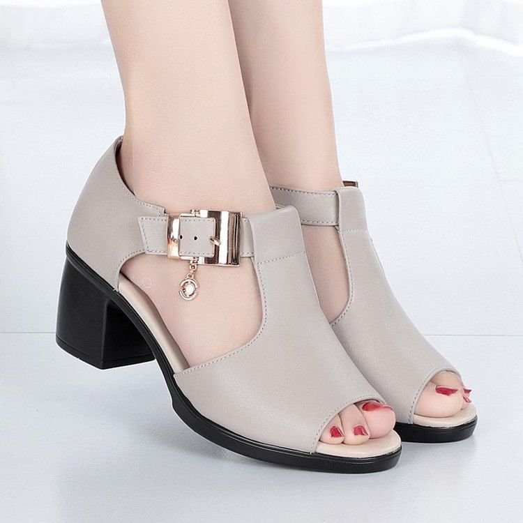 Block Plain Sandals Heel