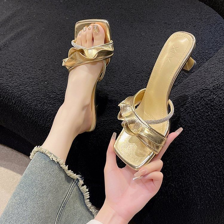 Low Heel Ruffle Sandals Slide