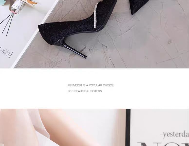 Glitter Pointy Heel Pumps High