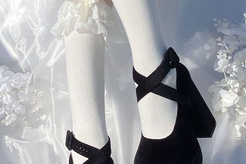 Lace Platform Up Block Sandals Heel