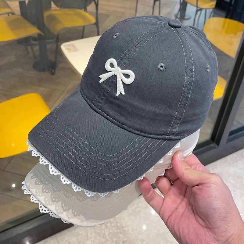 Trim Baseball Embroidered Cap Bow Lace