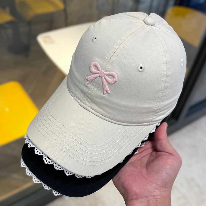 Trim Baseball Embroidered Cap Bow Lace