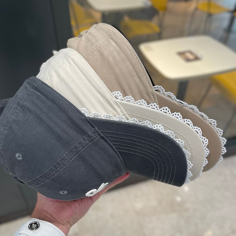 Trim Baseball Embroidered Cap Bow Lace