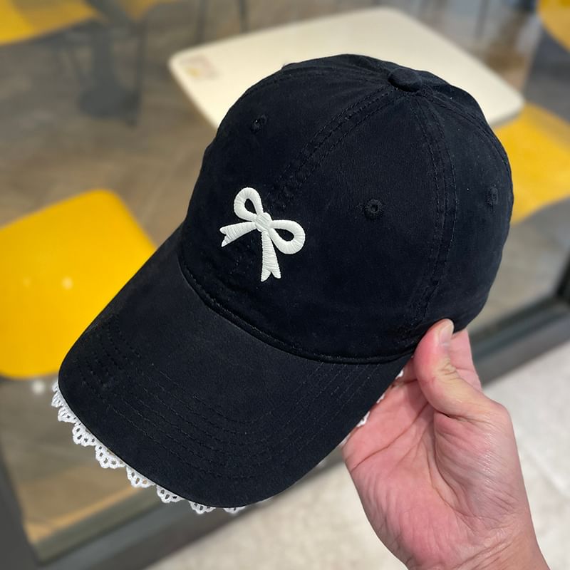 Trim Baseball Embroidered Cap Bow Lace