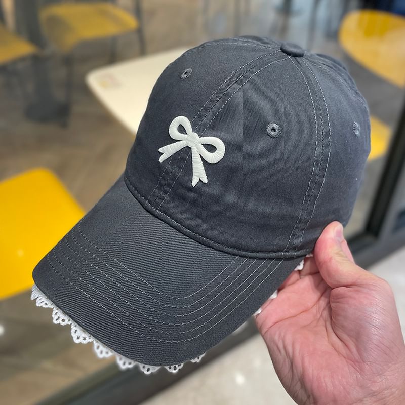 Trim Baseball Embroidered Cap Bow Lace