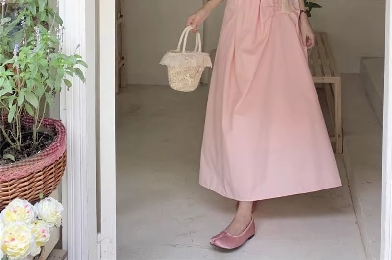 Maxi Spaghetti Plain Sundress Flower Strap Detail