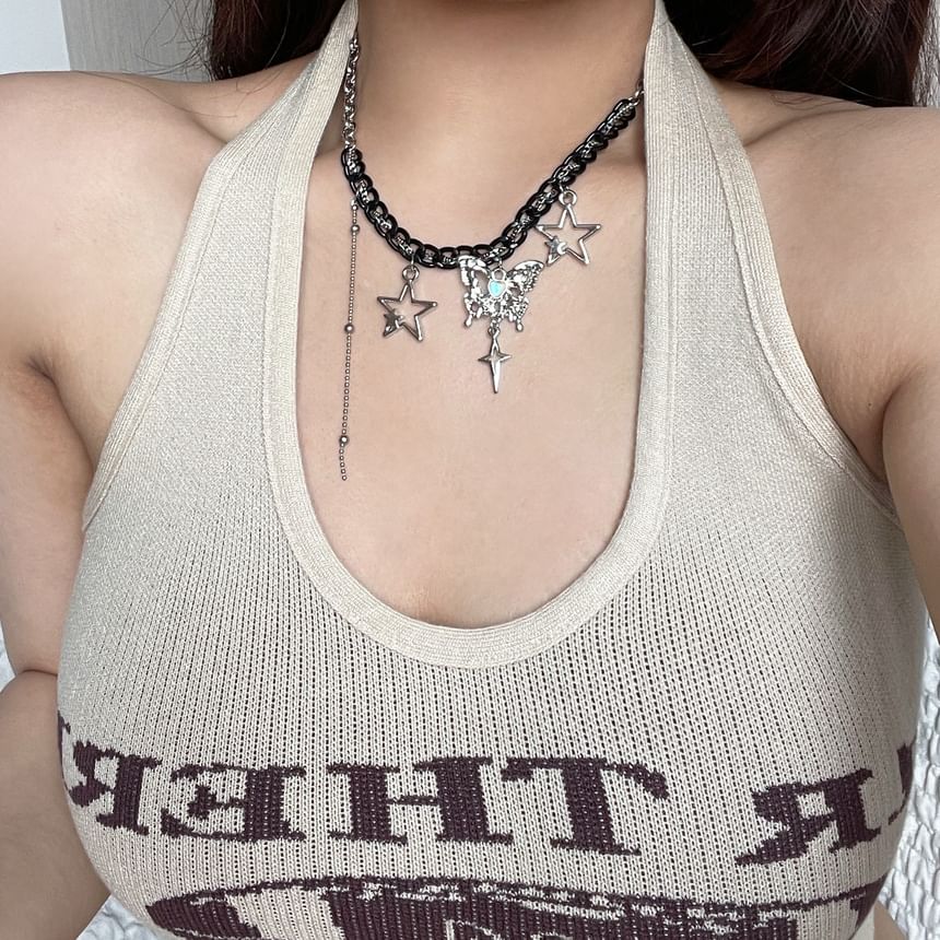 Pendant Fringed Star Butterfly Necklace