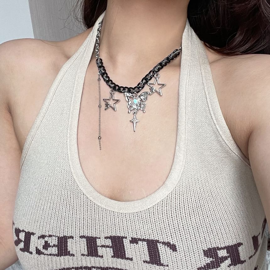 Pendant Fringed Star Butterfly Necklace