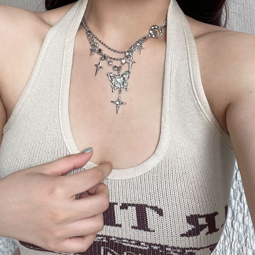 Pendant Fringed Star Butterfly Necklace