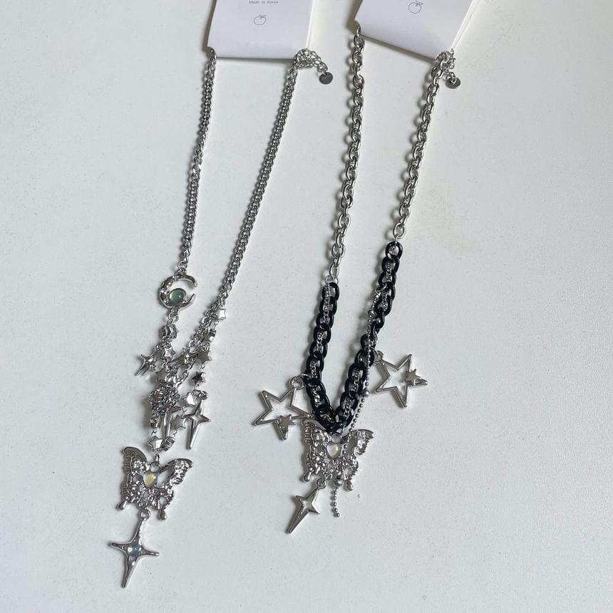 Pendant Fringed Star Butterfly Necklace