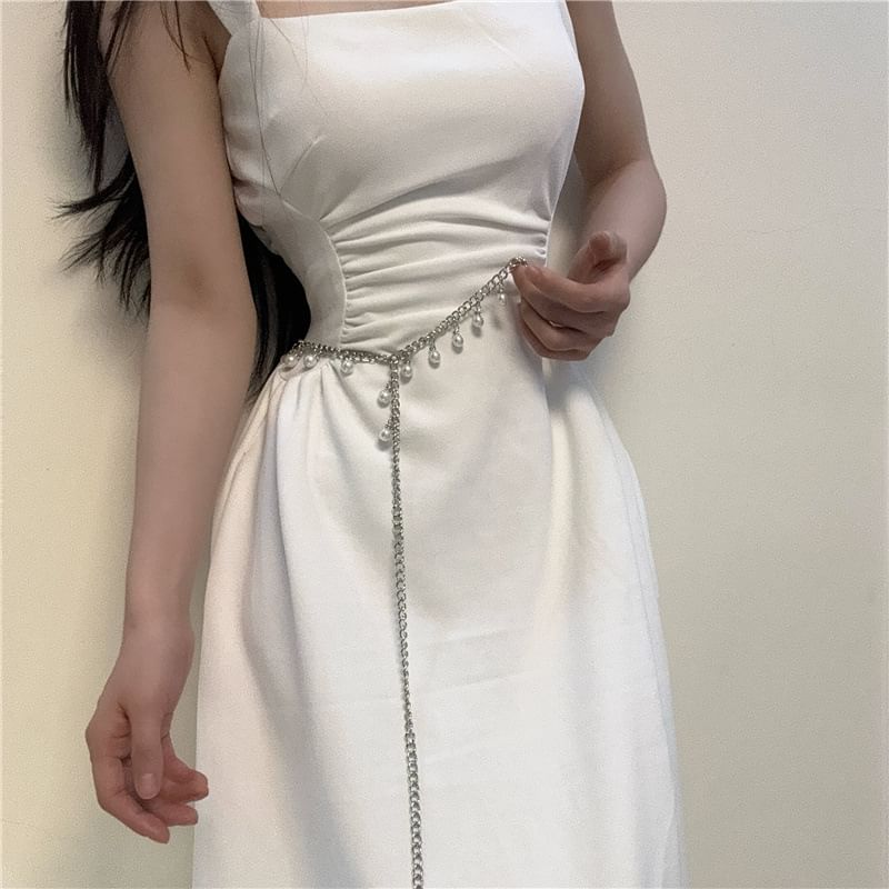 Faux Belt Waist Chain Fringed Pearl