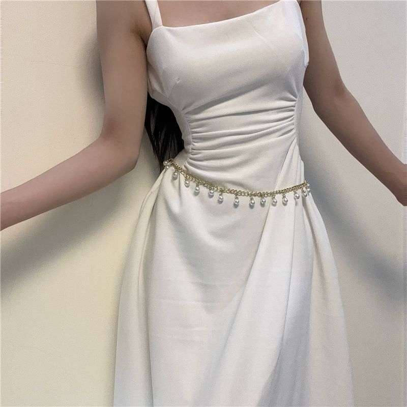 Faux Belt Waist Chain Fringed Pearl