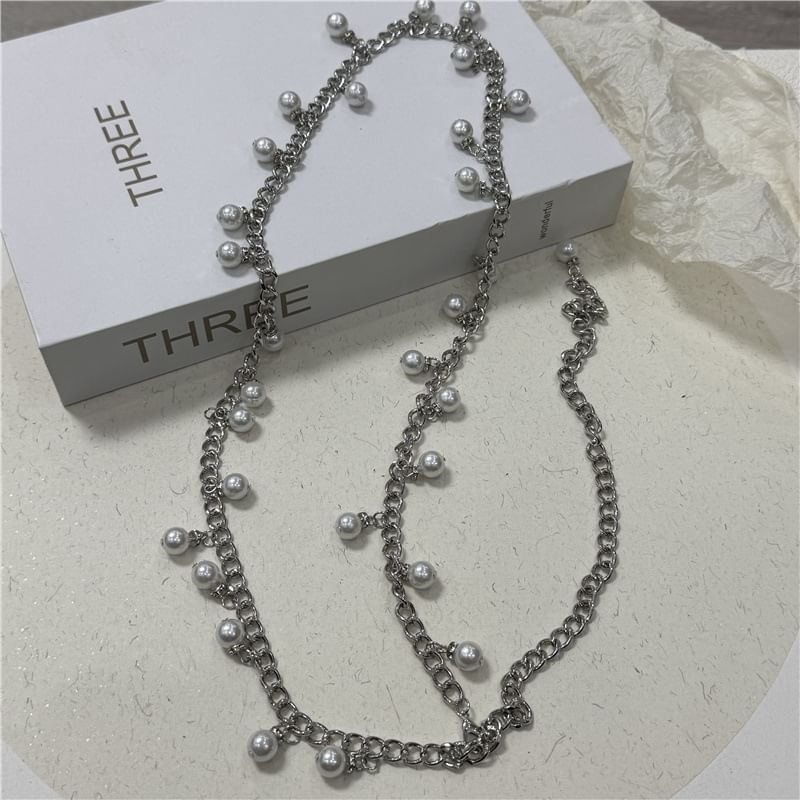 Faux Belt Waist Chain Fringed Pearl