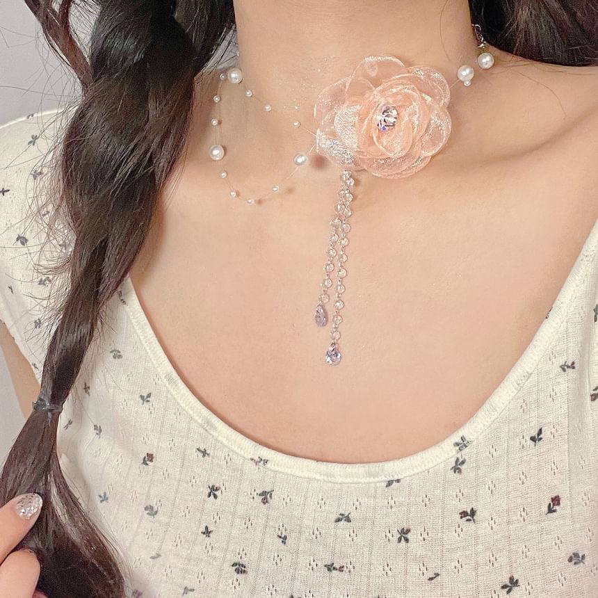 Floral Necklace Fringed Pearl Faux