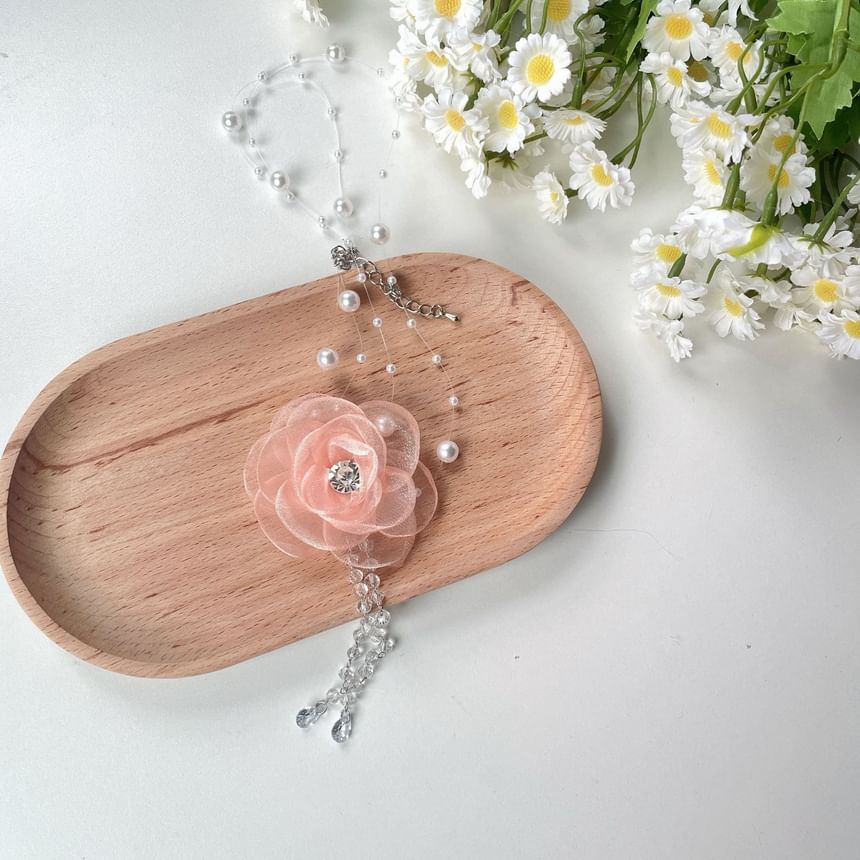 Floral Necklace Fringed Pearl Faux